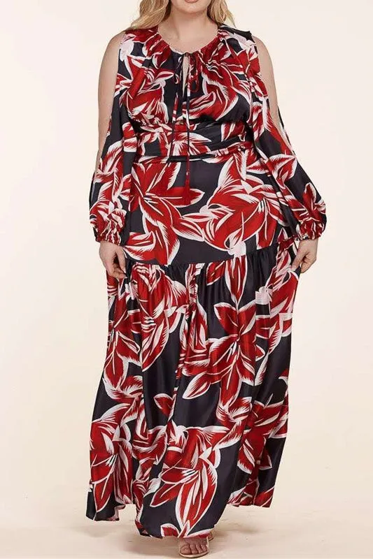 L'atiste by Amy PLD51916H Cutout Sleeve Print PlusSize Maxi Dress