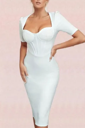 Lola Short Sleeve Bodycon Midi Dress - Pearl White