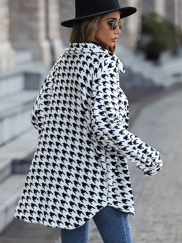 Long Sleeve Houndstooth Flannel Blazer