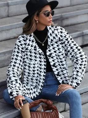 Long Sleeve Houndstooth Flannel Blazer