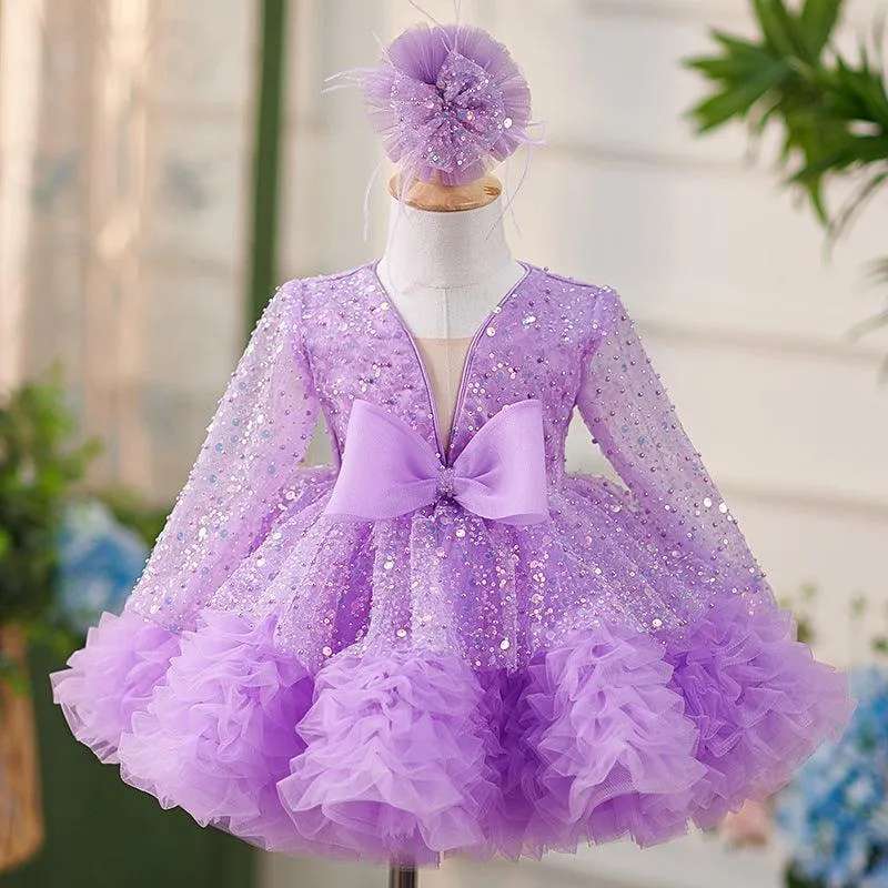 Long sleeve sequined girl's birthday party princess dress Dreamy Purple Princess Dress