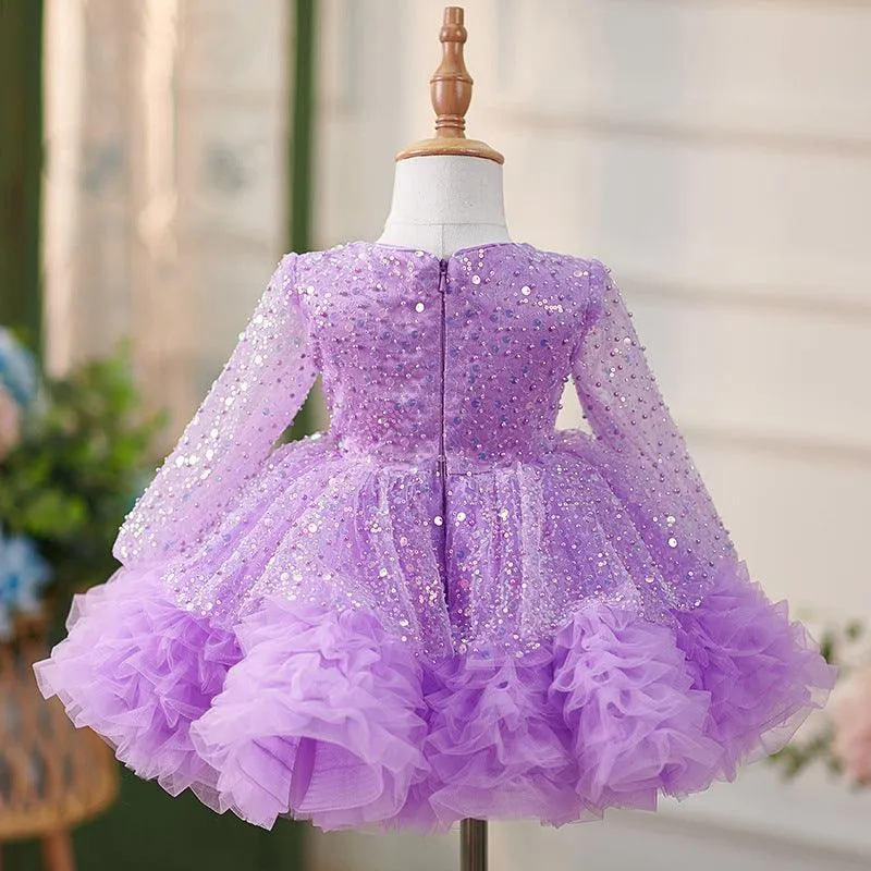 Long sleeve sequined girl's birthday party princess dress Dreamy Purple Princess Dress