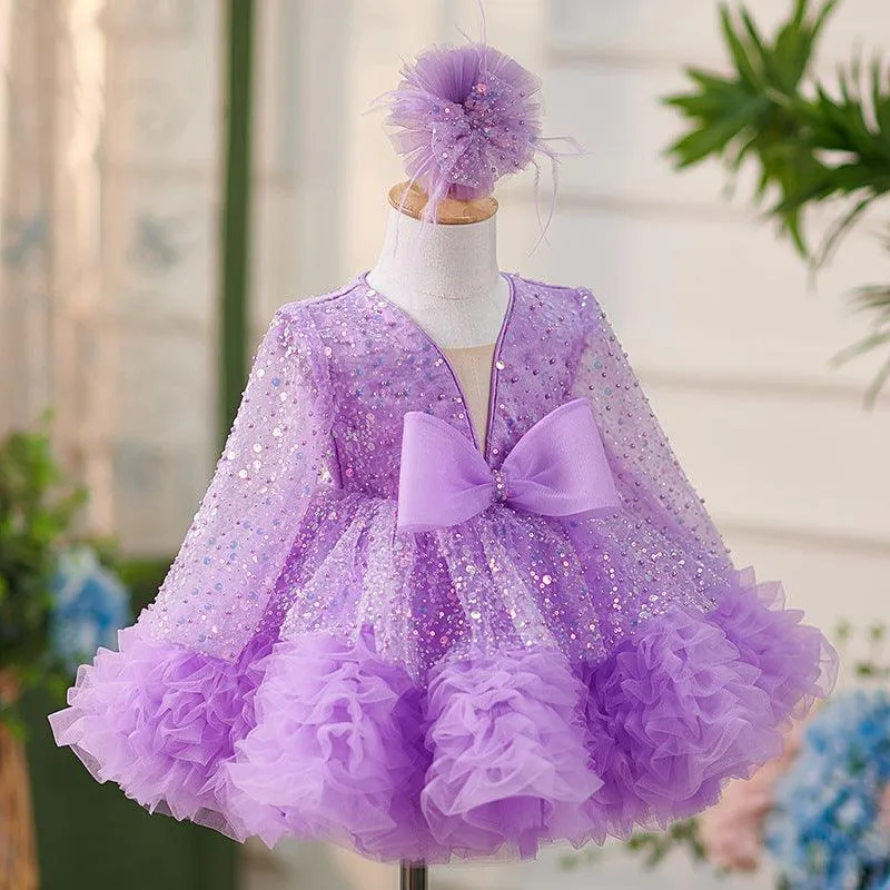 Long sleeve sequined girl's birthday party princess dress Dreamy Purple Princess Dress