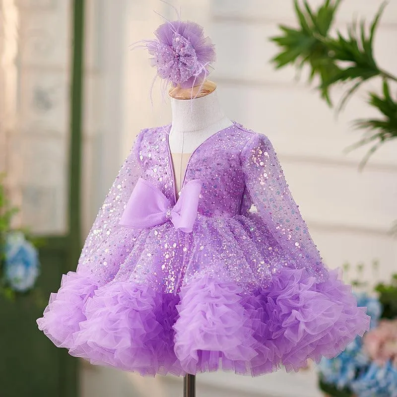 Long sleeve sequined girl's birthday party princess dress Dreamy Purple Princess Dress