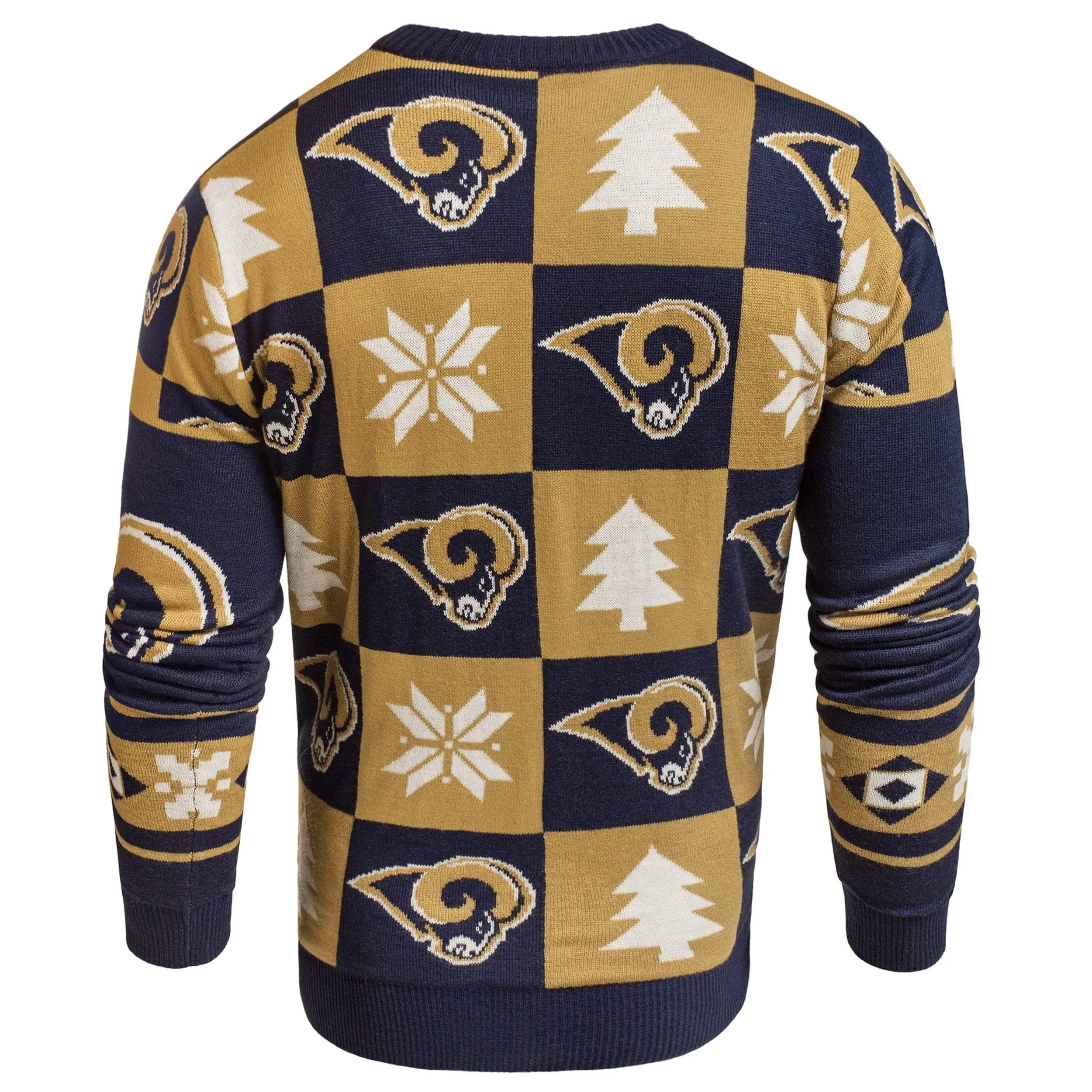 Los Angeles LA Rams Forever Collectibles Navy & Gold Knit Patches Ugly Sweater