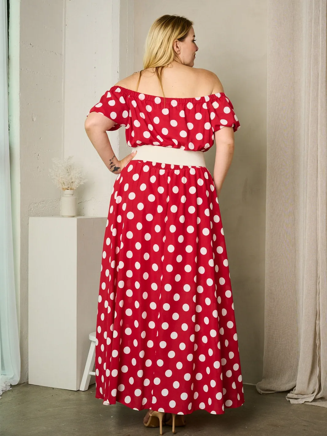 LXUX LE0059 Belted Print PlusSize Maxi Dress