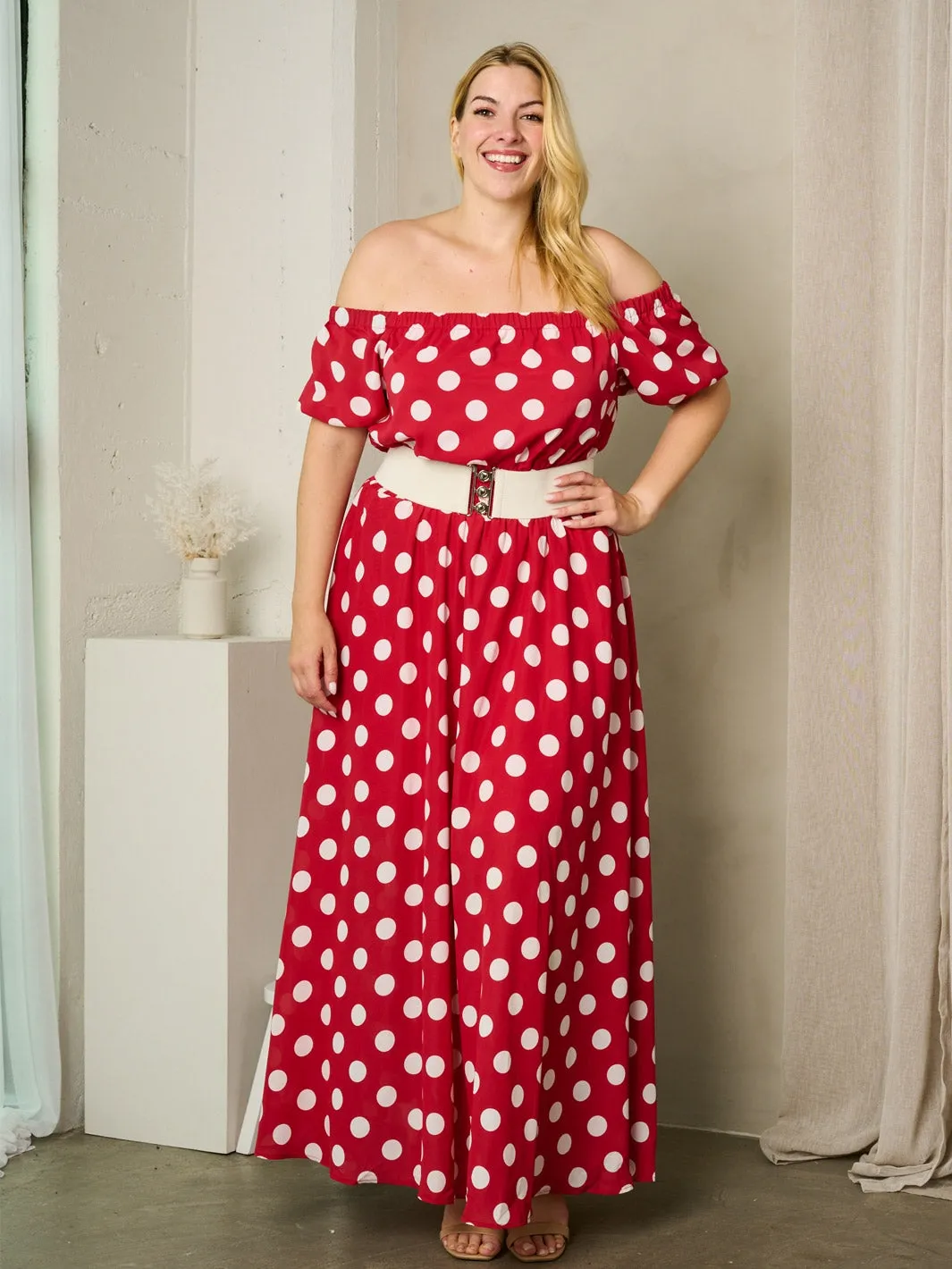 LXUX LE0059 Belted Print PlusSize Maxi Dress