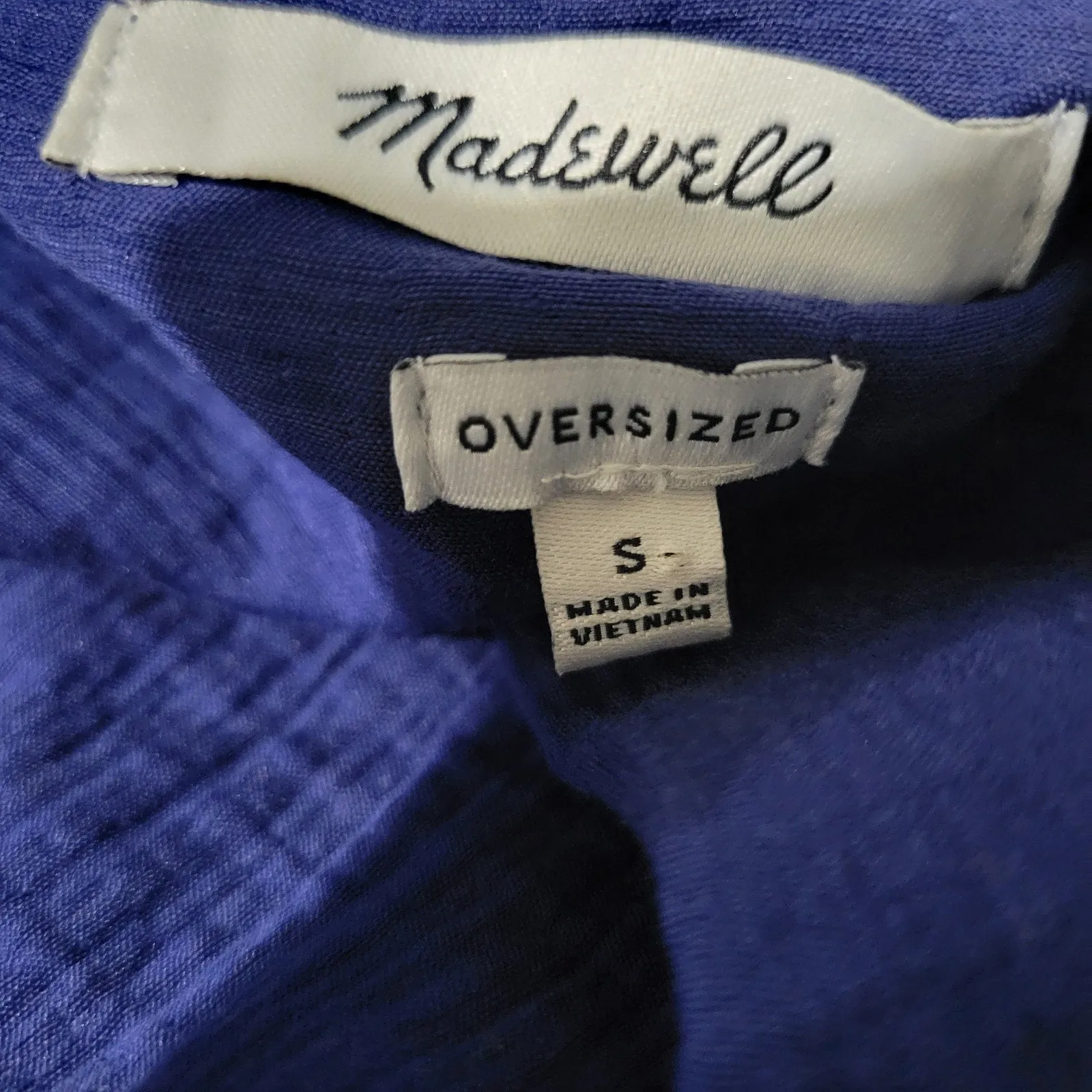 Madewell Super Oversized Shirt Jacket Blue Shacket Boxy Cuffs Pockets Textured Crinkled Size Small