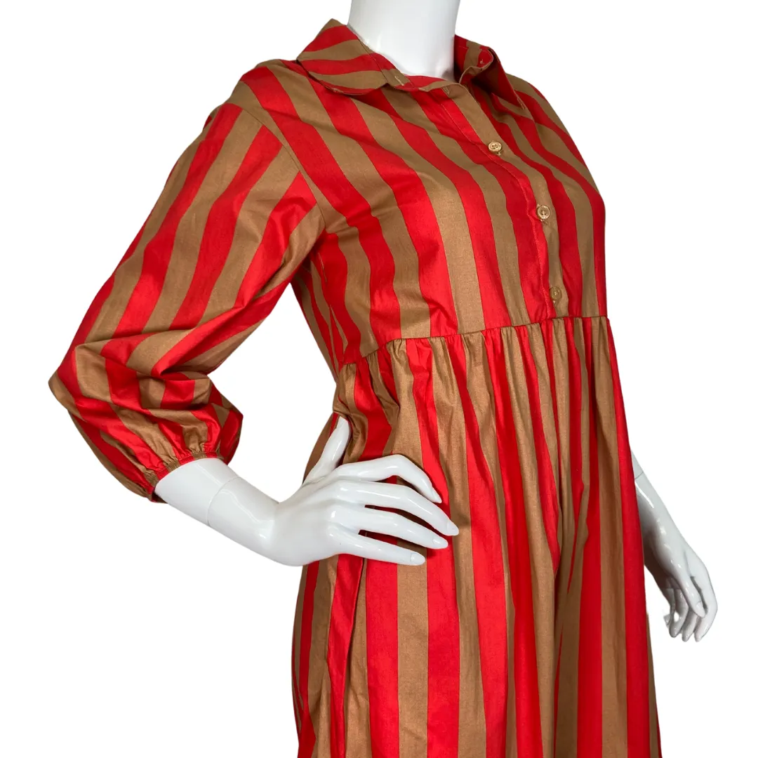 Maeve by Anthropologie Vertical Striped Dress in Red and Beige