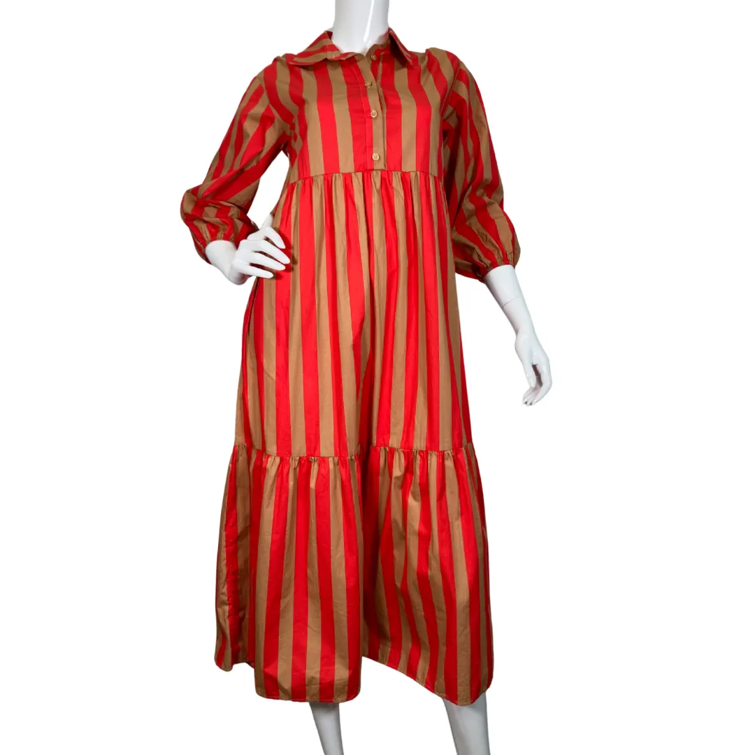 Maeve by Anthropologie Vertical Striped Dress in Red and Beige