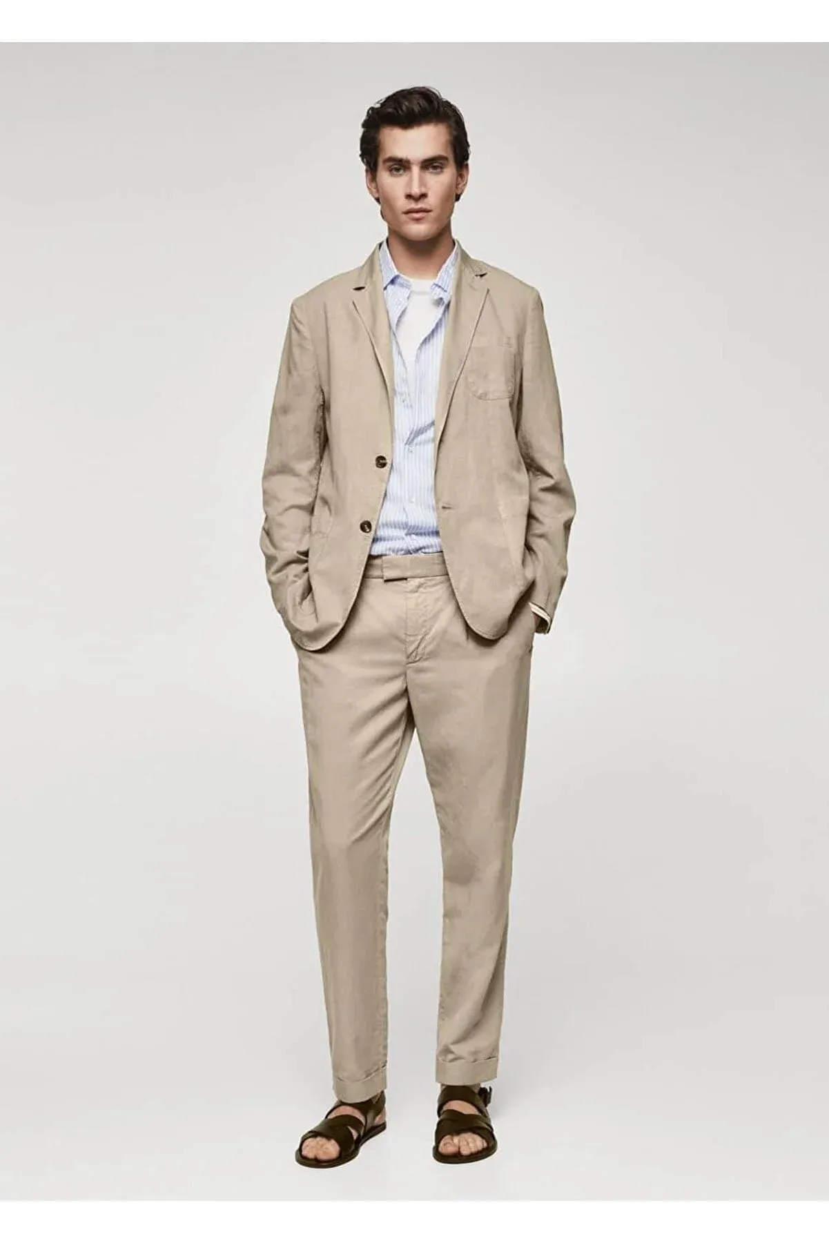 Mango Men's Slim Fit Linen-cotton Blend Blazer Jacket