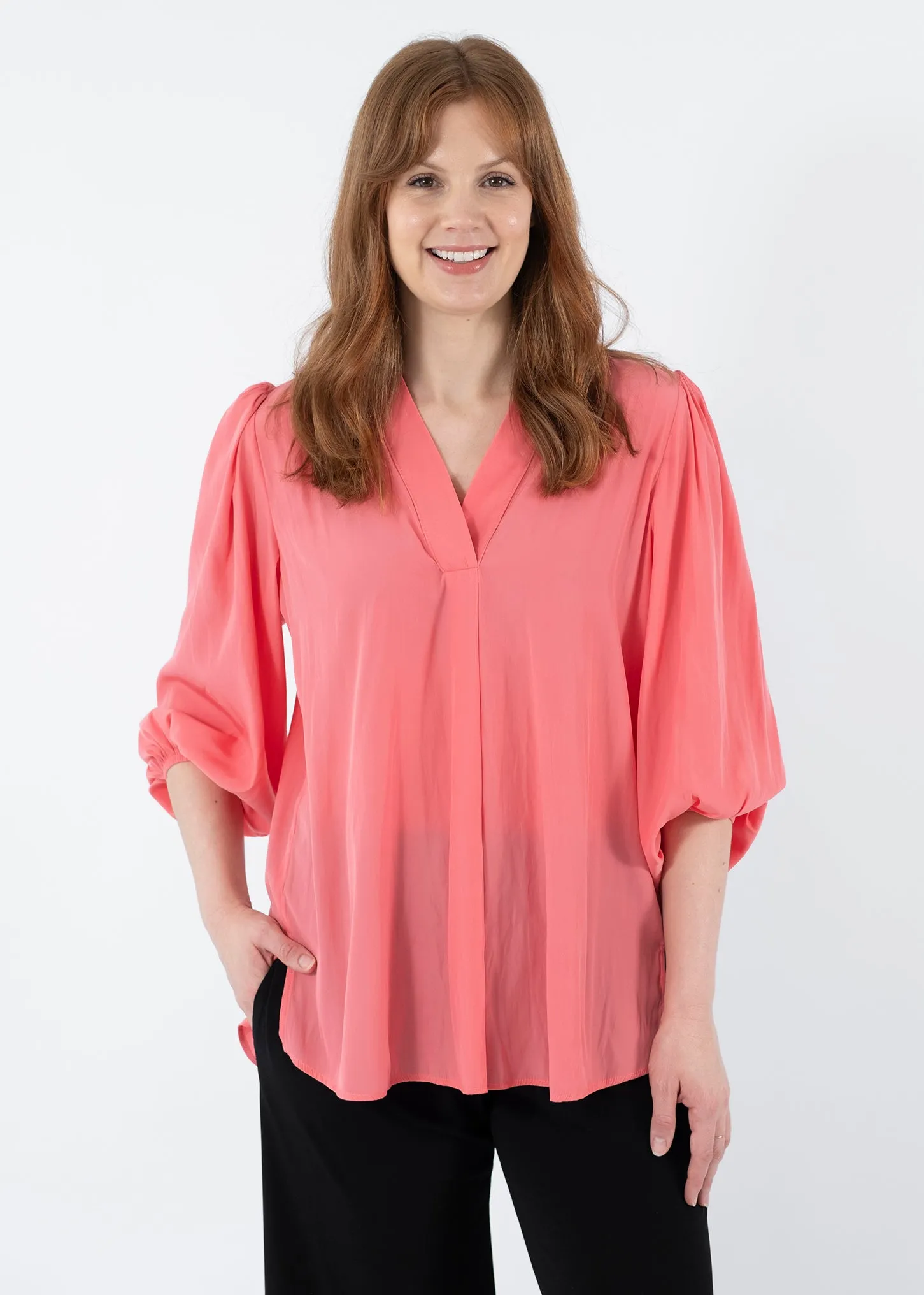 Maple Lustre billow blouse in Coral