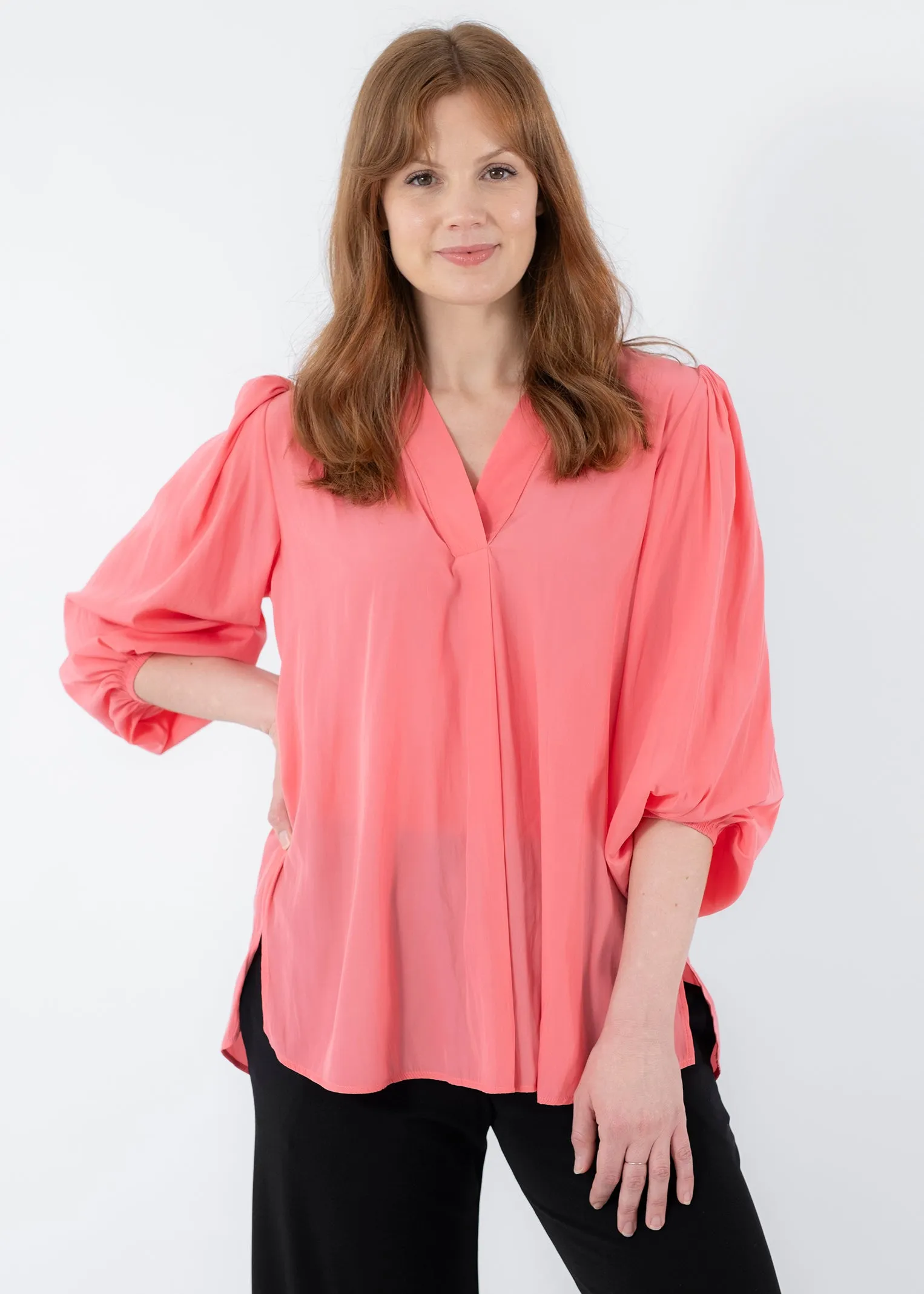 Maple Lustre billow blouse in Coral