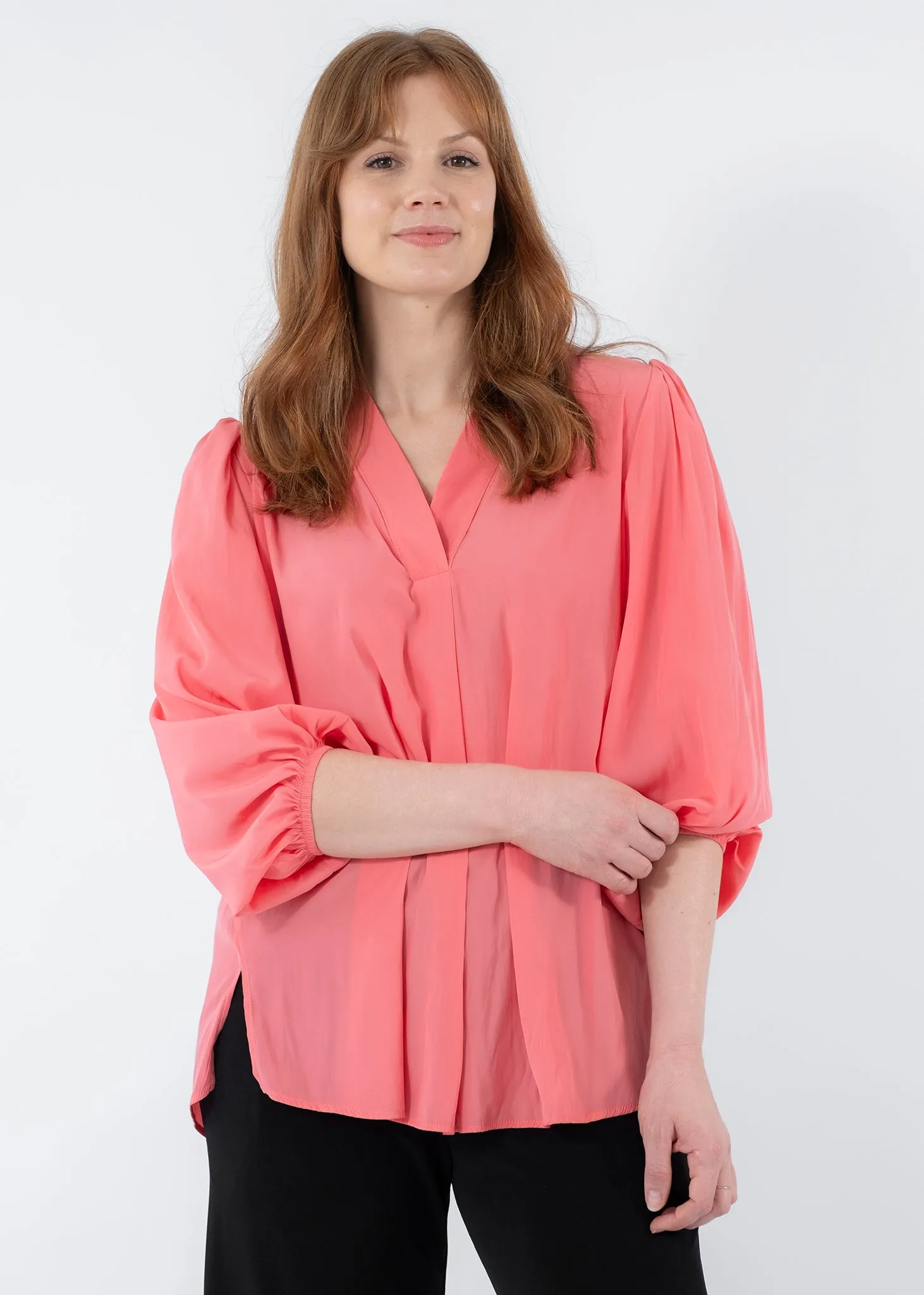 Maple Lustre billow blouse in Coral