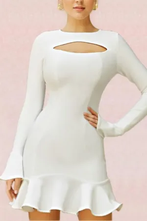 Mary Long Sleeve Bodycon Mini Dress - Pearl White