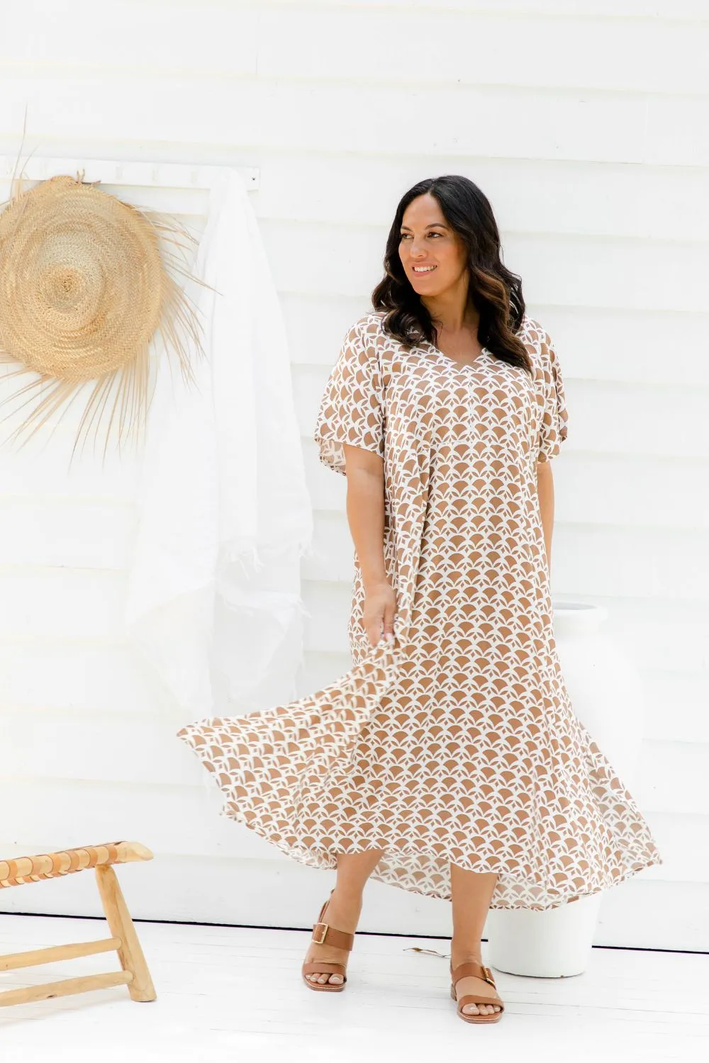 Maxi Summer Dress - Mocha Geo