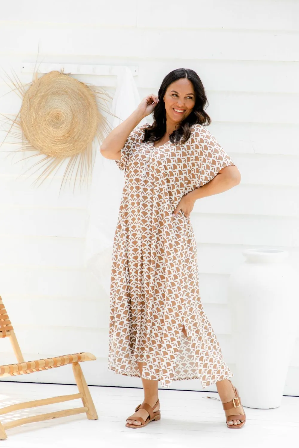 Maxi Summer Dress - Mocha Geo