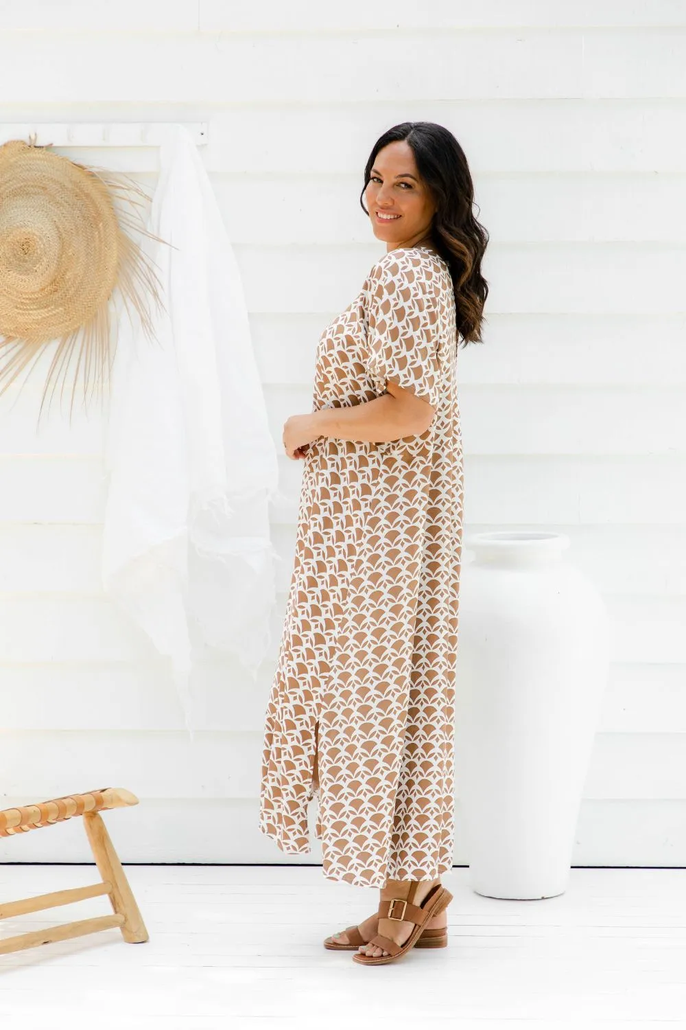 Maxi Summer Dress - Mocha Geo