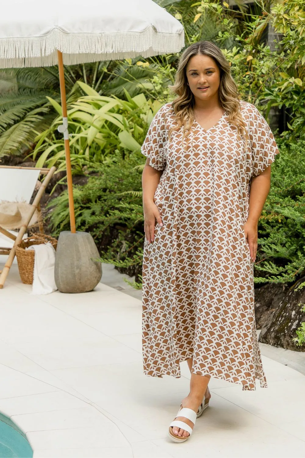 Maxi Summer Dress - Mocha Geo