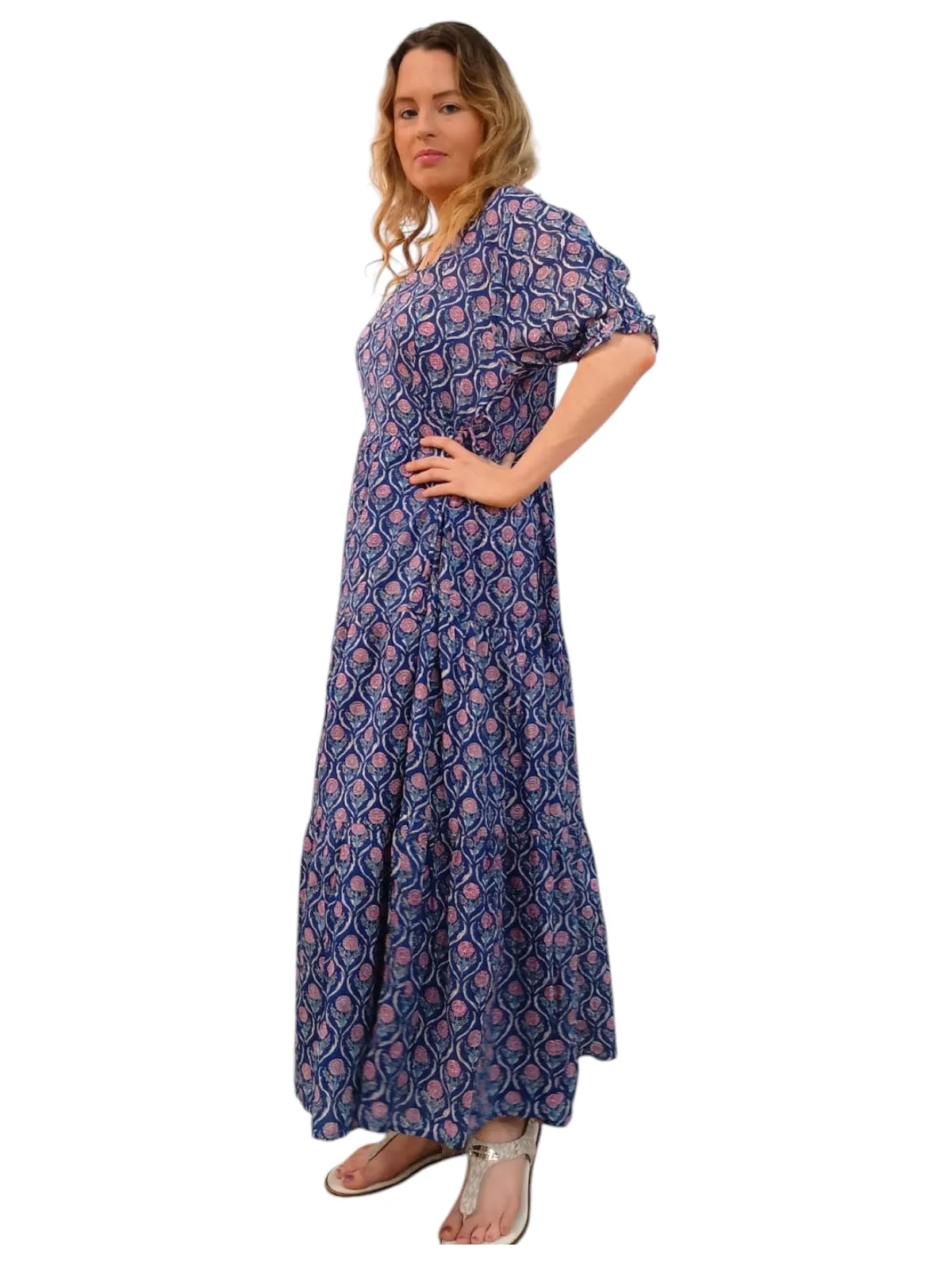 Melange - Boho Chic Paisley Wrap Maxi Dress – Blue & Pink Print