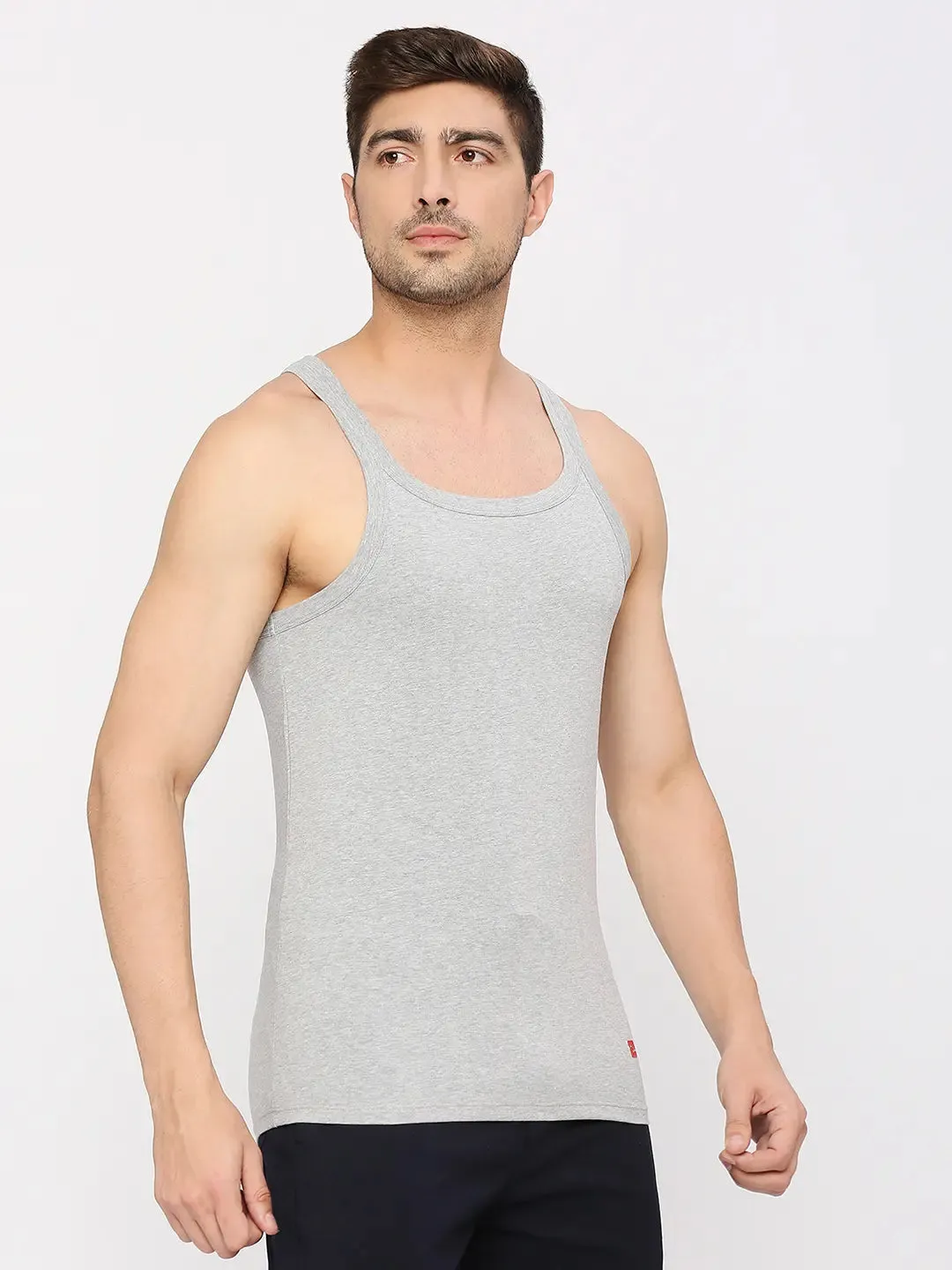 Men Premium Cotton Blend Grey Vest- Underjeans By Spykar