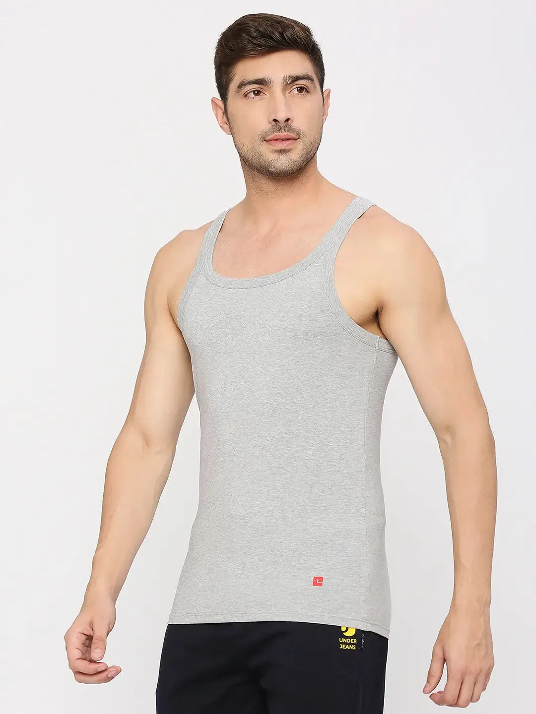 Men Premium Cotton Blend Grey Vest- Underjeans By Spykar