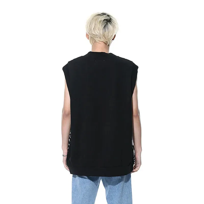 Men Vest New Fashion Korean Tie Dyed V-neck Sleeveless Vests Trendy Casual Male Top Pullover Clothing Summer 9C5144