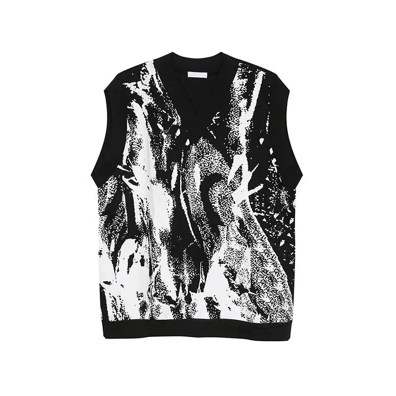 Men Vest New Fashion Korean Tie Dyed V-neck Sleeveless Vests Trendy Casual Male Top Pullover Clothing Summer 9C5144