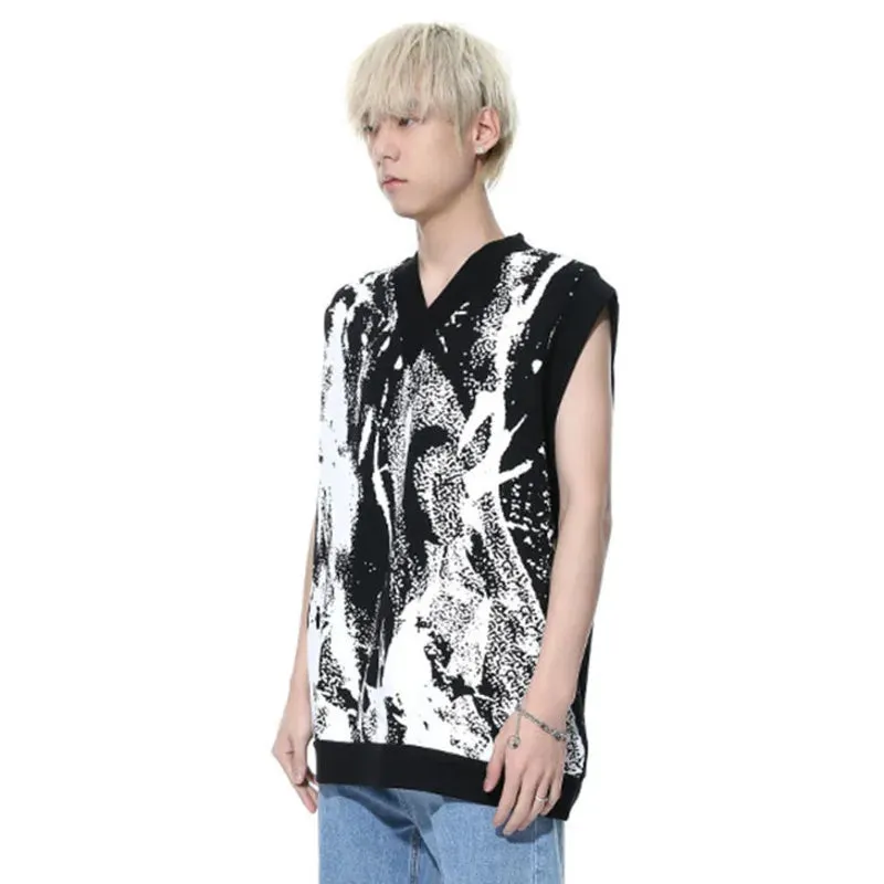 Men Vest New Fashion Korean Tie Dyed V-neck Sleeveless Vests Trendy Casual Male Top Pullover Clothing Summer 9C5144