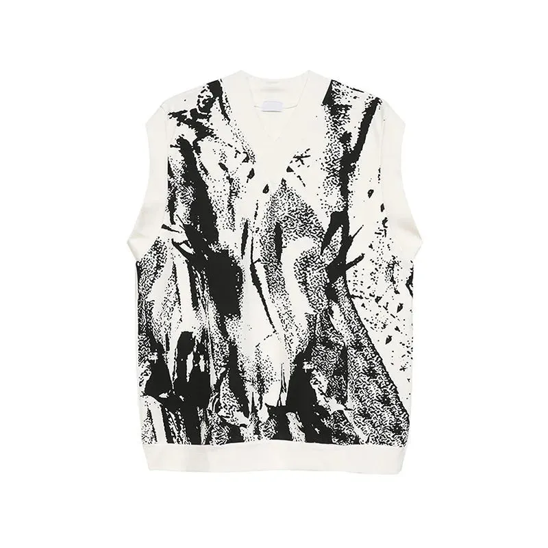 Men Vest New Fashion Korean Tie Dyed V-neck Sleeveless Vests Trendy Casual Male Top Pullover Clothing Summer 9C5144