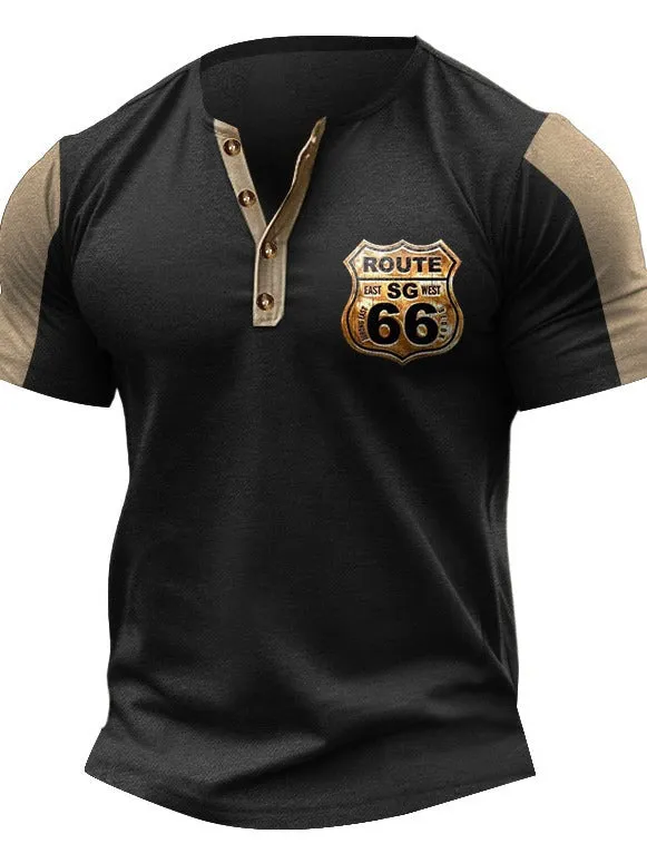 MEN'S CASUAL T-SHIRT HENRY ROUTE 66 OUTDOOR SHORT SLEEVED POLO