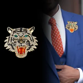 Men's Retro Tiger Head Brooch