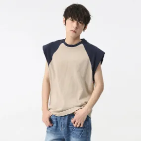 Men's Tank Top 2024 New Korean Style Patchwork Contrast Color Round Neck Sleeveless Vest Loose Trendy Male Pullover 9C5838