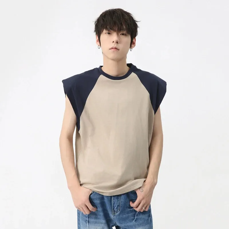 Men's Tank Top 2024 New Korean Style Patchwork Contrast Color Round Neck Sleeveless Vest Loose Trendy Male Pullover 9C5838