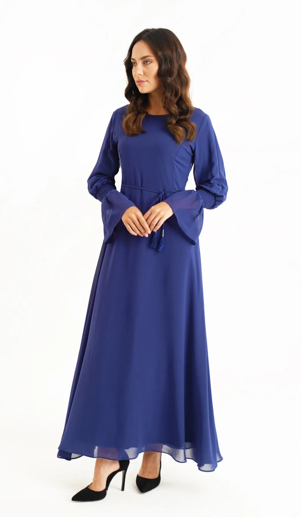 Merve Modest Long Chiffon Maxi Dress - Sapphire - Final Sale