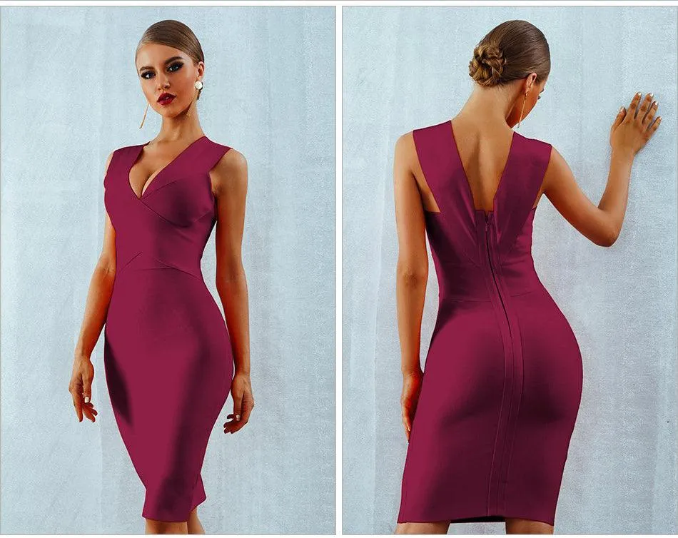 Midstrap V-Neck Bodycon Bandage Dress