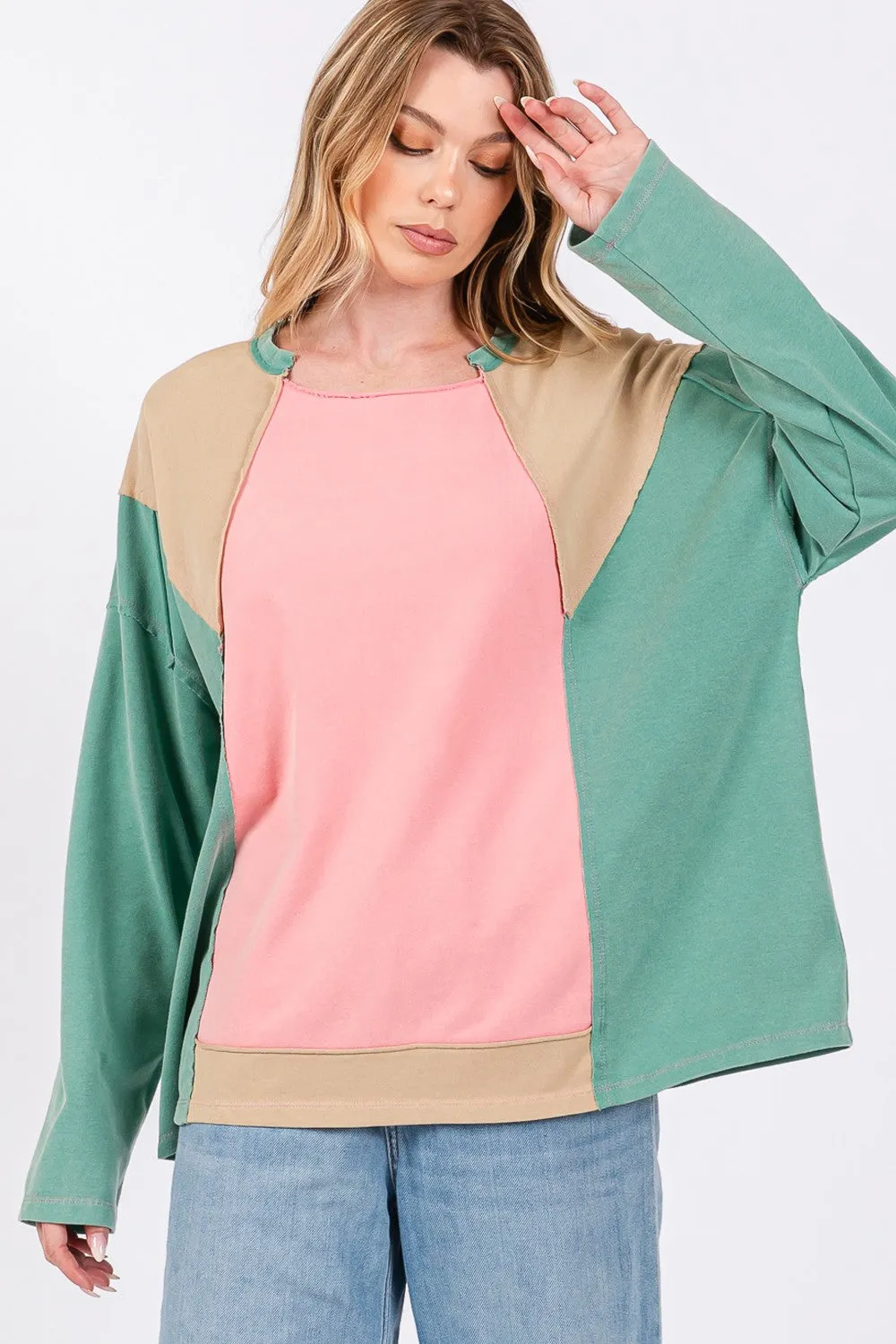 Mineral Wash Color Block Top