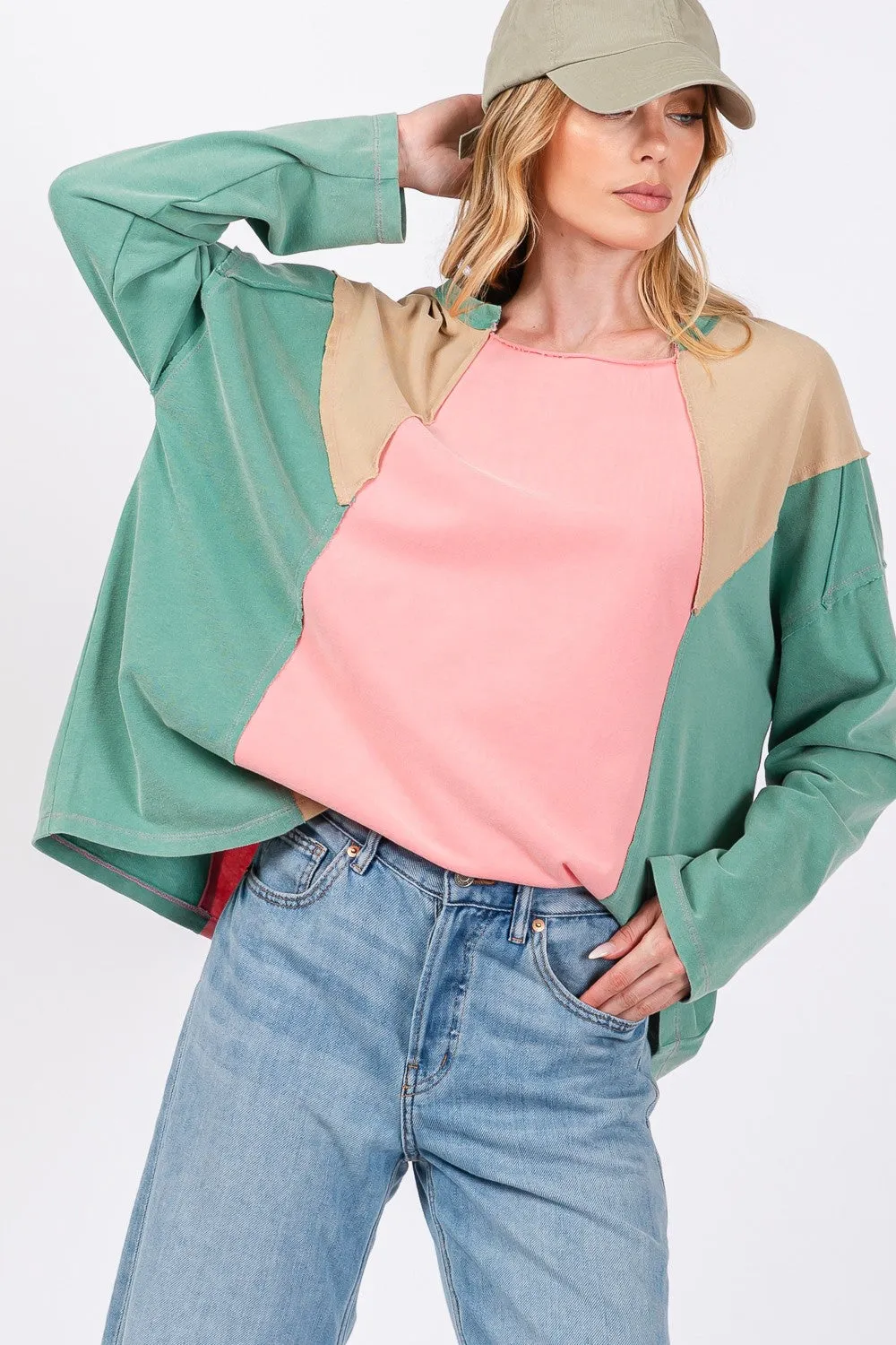 Mineral Wash Color Block Top