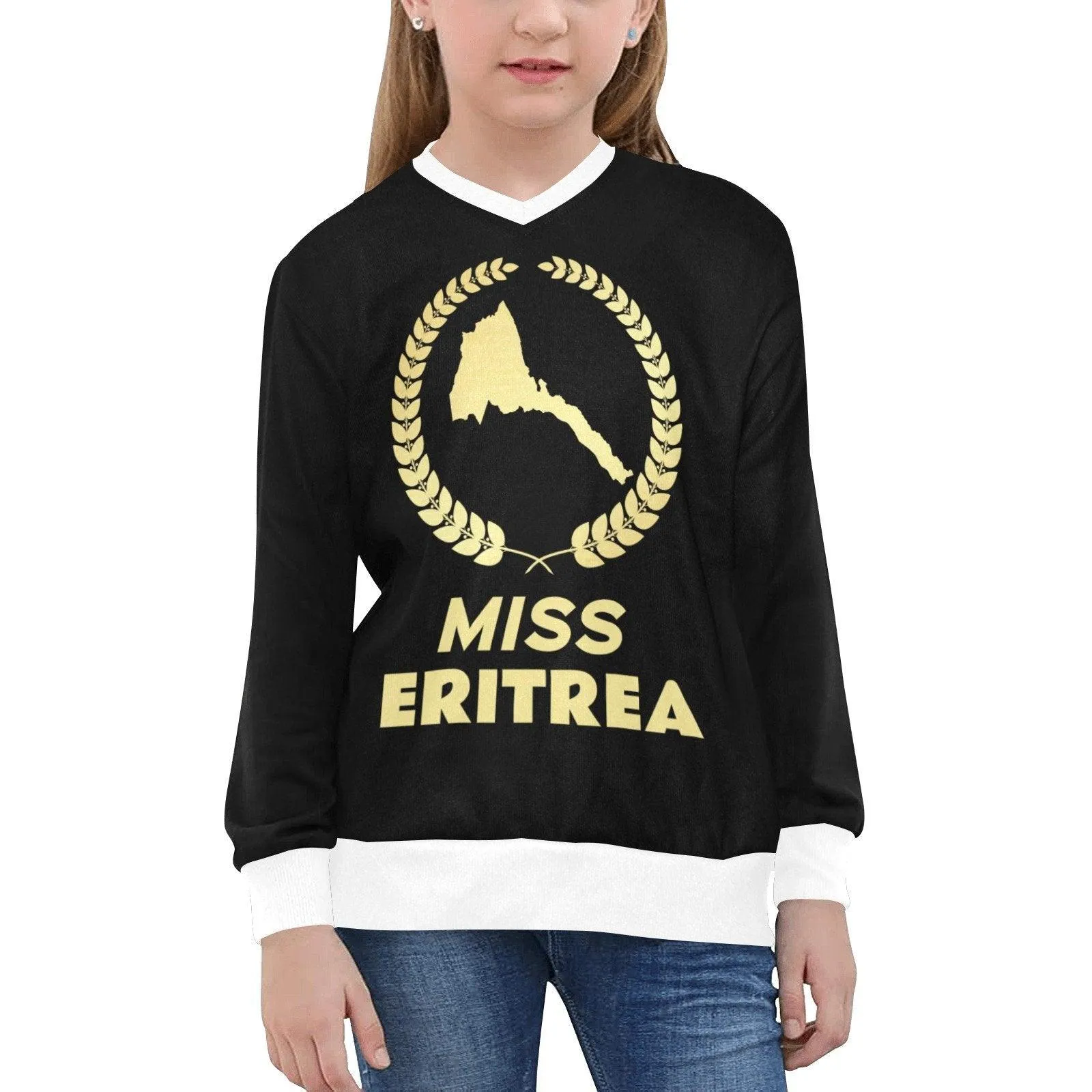 Mis Eritrea Girls' All Over Print V-Neck Sweater