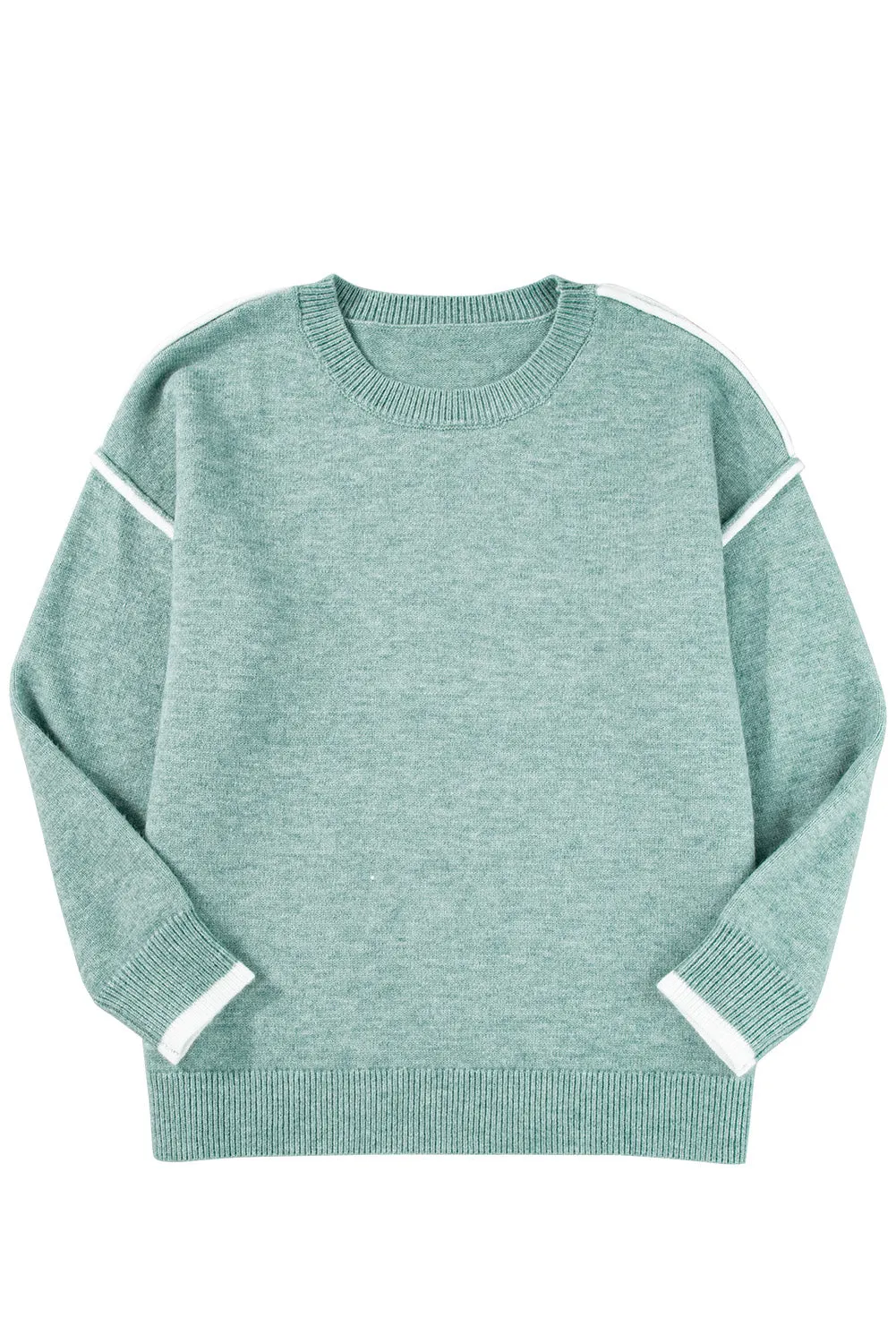 Moonlight Jade Contrast Edge Crewneck Knit Sweater