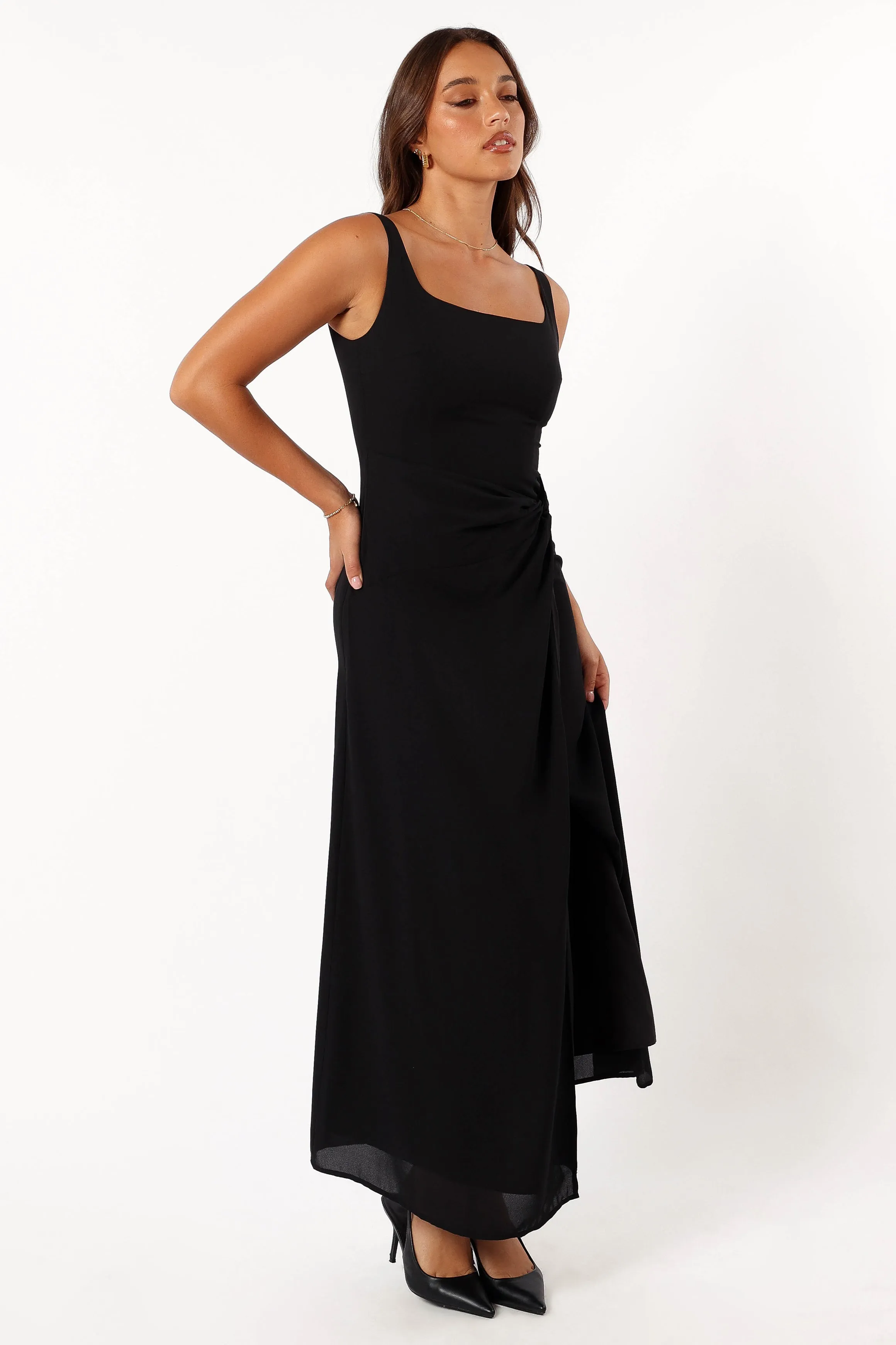 Nadea Faux Wrap Maxi Dress - Black