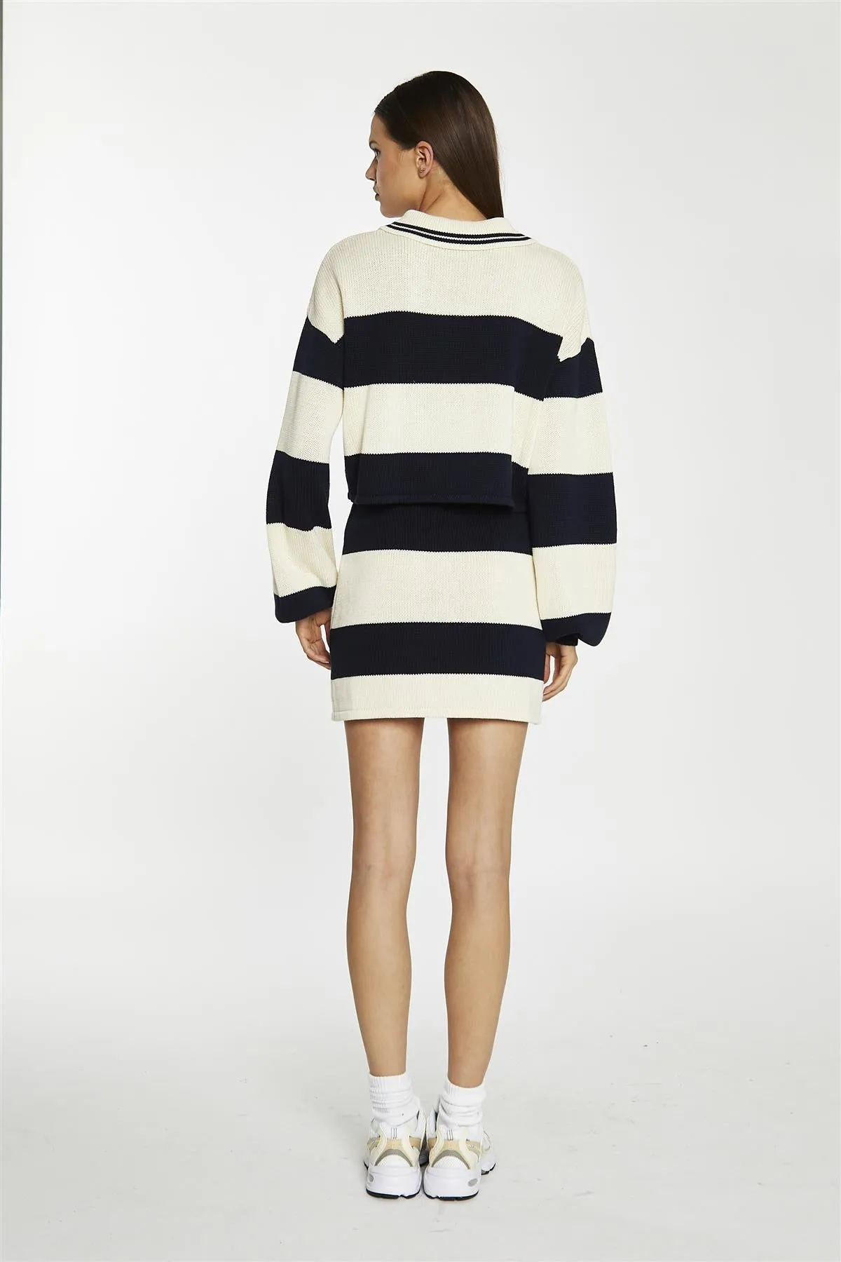 Navy-Cream Stripe Bodycon Knitted Mini-Skirt