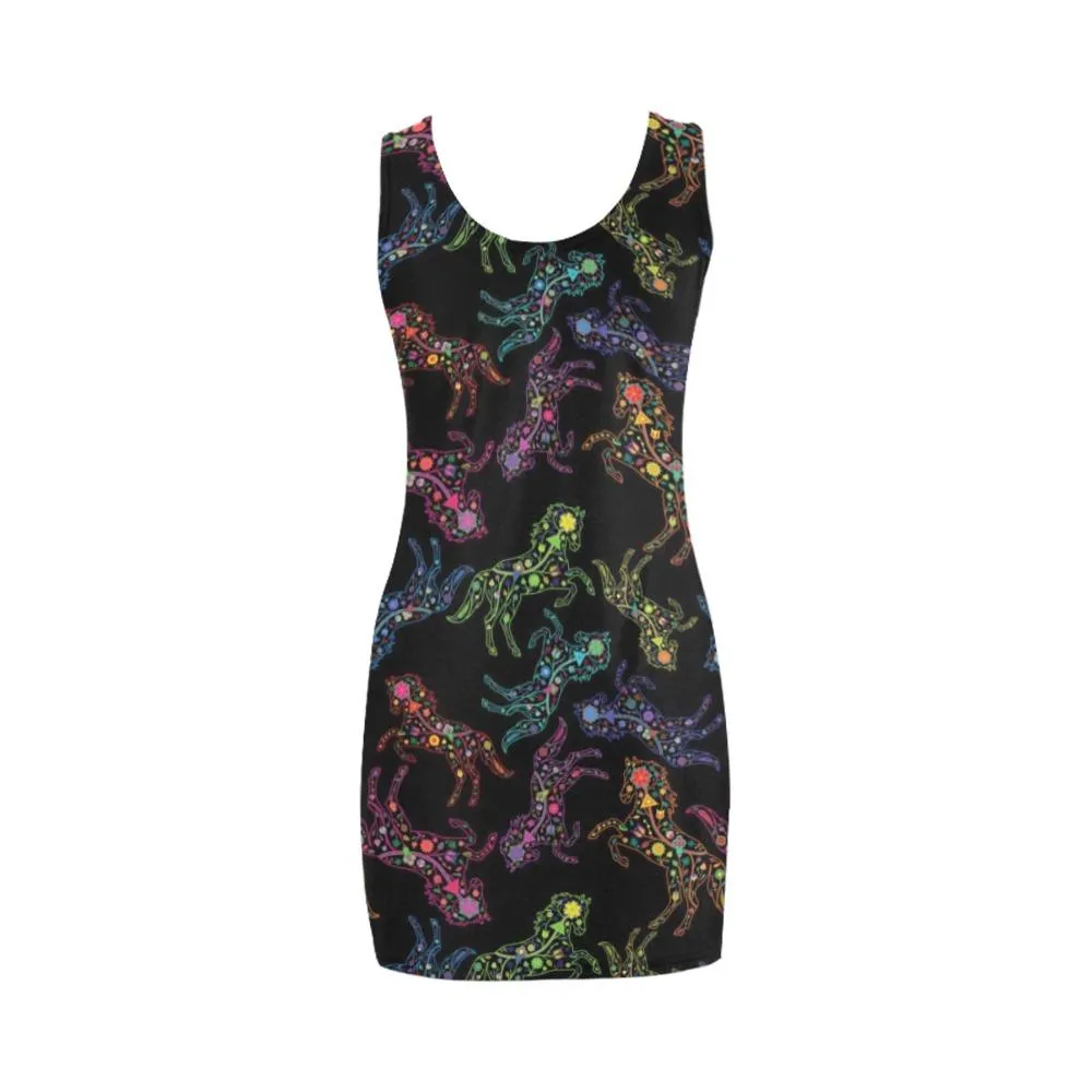 Neon Floral Horses Medea Vest Dress