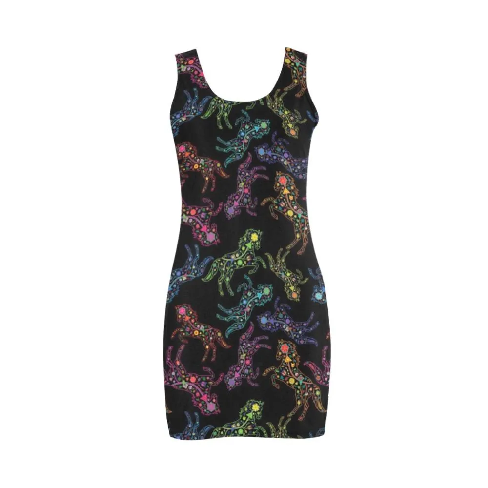 Neon Floral Horses Medea Vest Dress