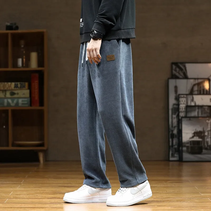 New Winter Men Plush Warm Casual Pants Sweatpants Quality Couple Wide Leg Joggers Straight Solid Color Large Long Baggy Pants