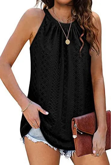 New Women's Vest Shirt Loose High Collar Sleeveless Hollow Top