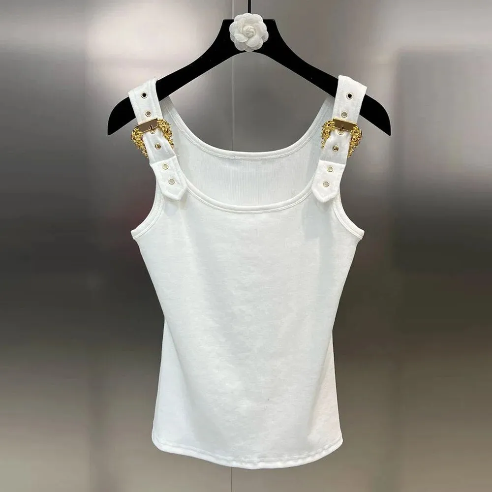 Off Shoulder Solid Tank Tops For Women Square Collar Sleeveless Slim Pullover Summer Sexy Vest Female Fashion