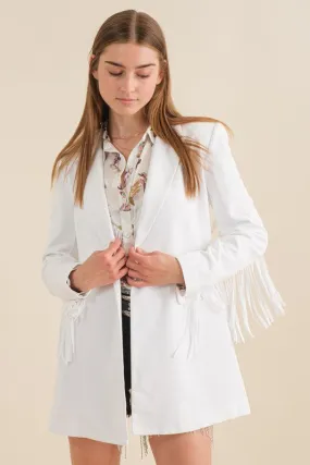 Off White Double Breasted Fringe Blazer