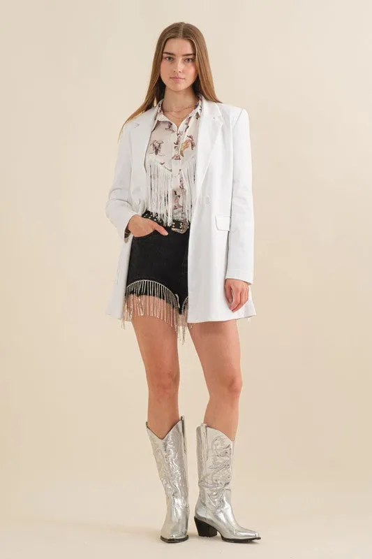 Off White Double Breasted Fringe Blazer