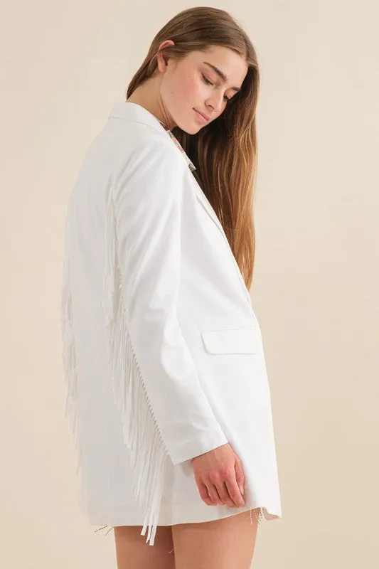 Off White Double Breasted Fringe Blazer